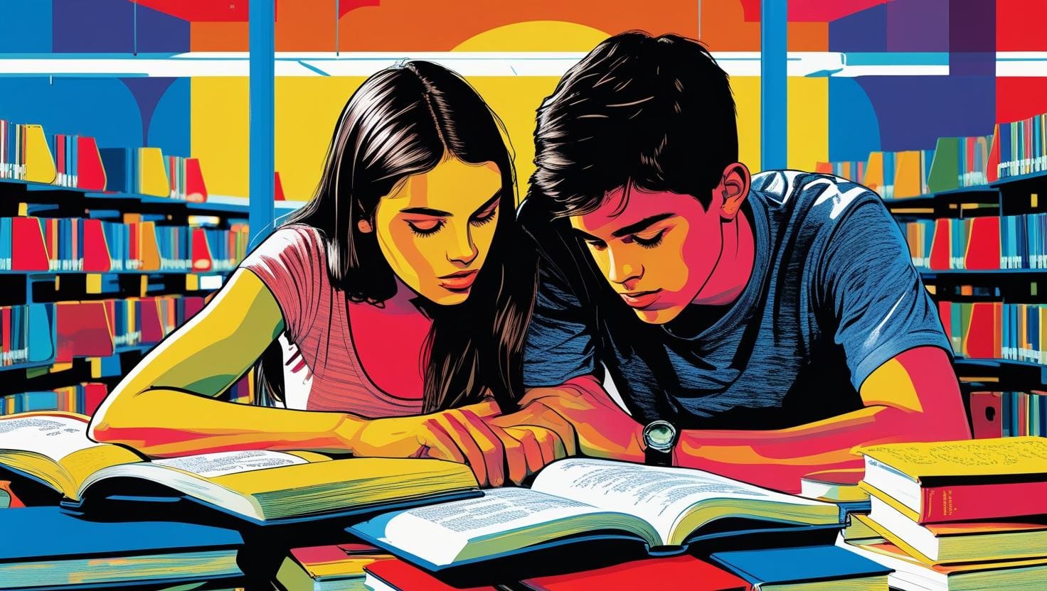 couple-of-teenagers-studyng-in-a-library