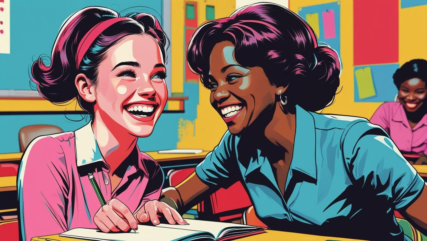 teenager-laughing-with-teacher-in-classroom