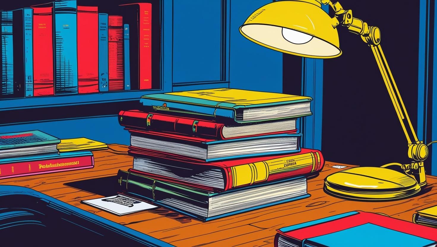 textbooks-on-a-desk-with-a-lamp